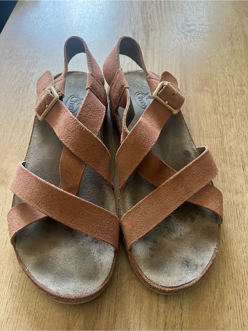 Women’s Chaco Wayfarer Rust Orange leather ankle strap buckle sandals 7/38